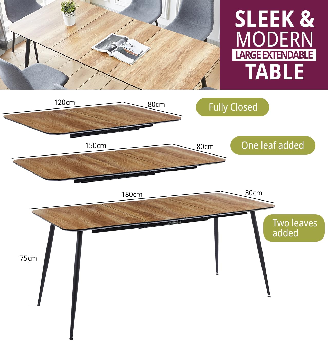 Hallowood Furniture Cullompton Large Extendable Dining Table, 120-180cm Top
