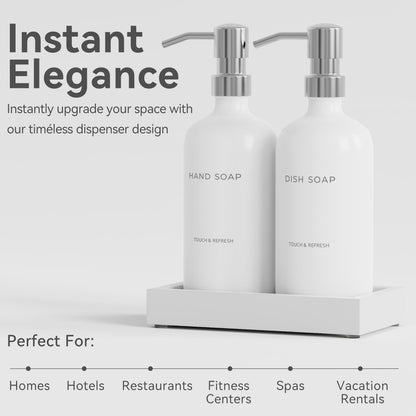 Kitchen Soap Dispenser Set with Tray - Hand and Dish Soap Dispenser for Kitchen,Modern Kitchen Decor & Accessories. Silver
