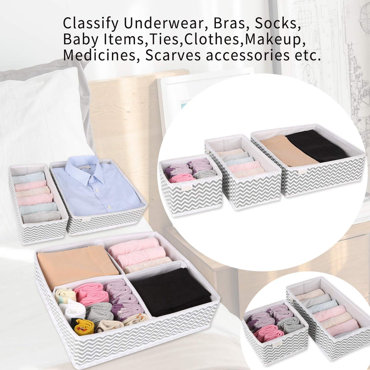 Unique Impression Set Of 11 Drawer Organisers For Underwear, Socks, Clothes, Shirts, Bras, Ties, Scarves, Baby Clothes