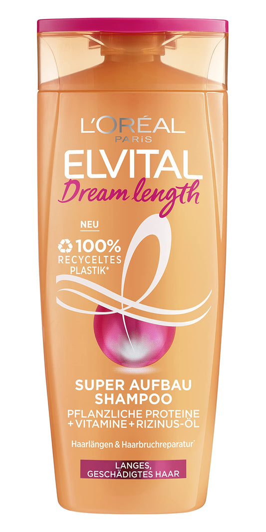 L'Or?al Paris Elvital Anti-Split Ends Shampoo for Dreamingly Long Hair, with Castor Oil, Vitamins and Vegetable Proteins, Dream Length Super Building