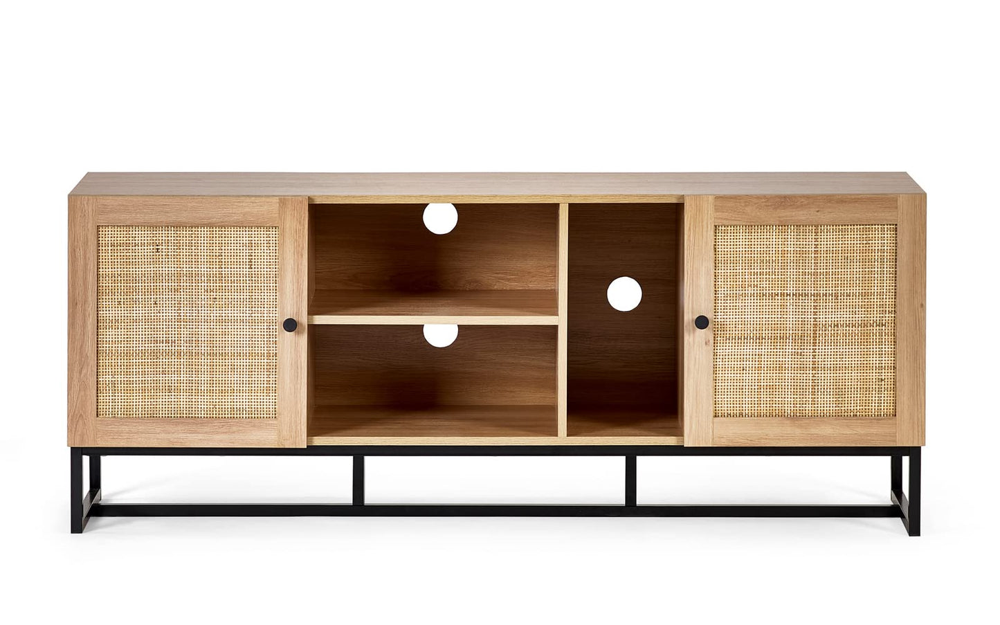 Julian Bowen Padstow TV Unit for 55" TVs, Faux Rattan, Oak Effect - W150cm