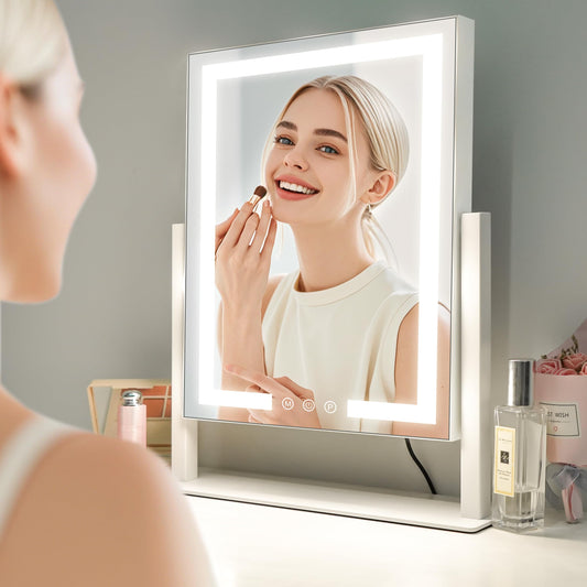 LuxeVue Vanity Mirror with Lights, 25 x 30cm LED Makeup Mirror, Lighted Makeup mirror with Dimmable 3 Modes, Smart Touch Control,360Rotation,Gifts