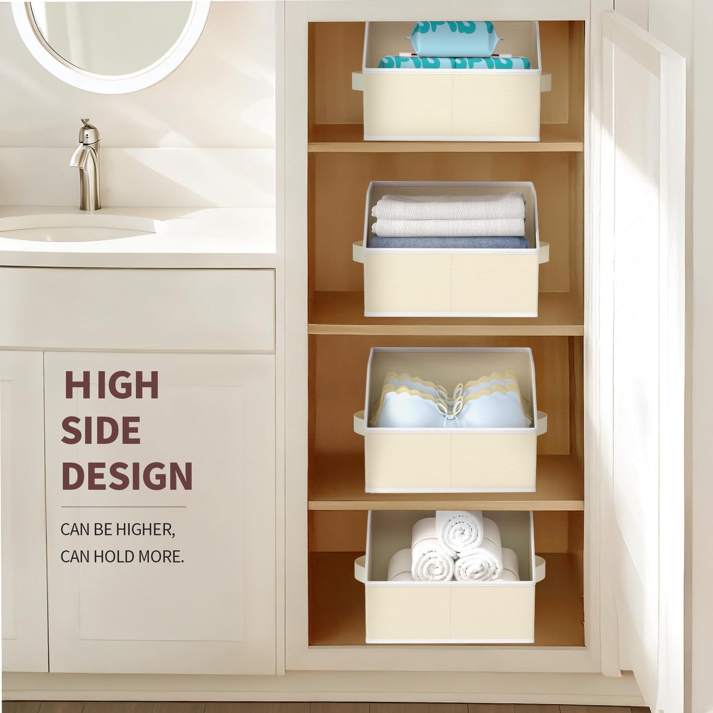 Homsorout Fabric Storage Box - 8 Pack Sloped Front Wardrobe Organiser Beige
