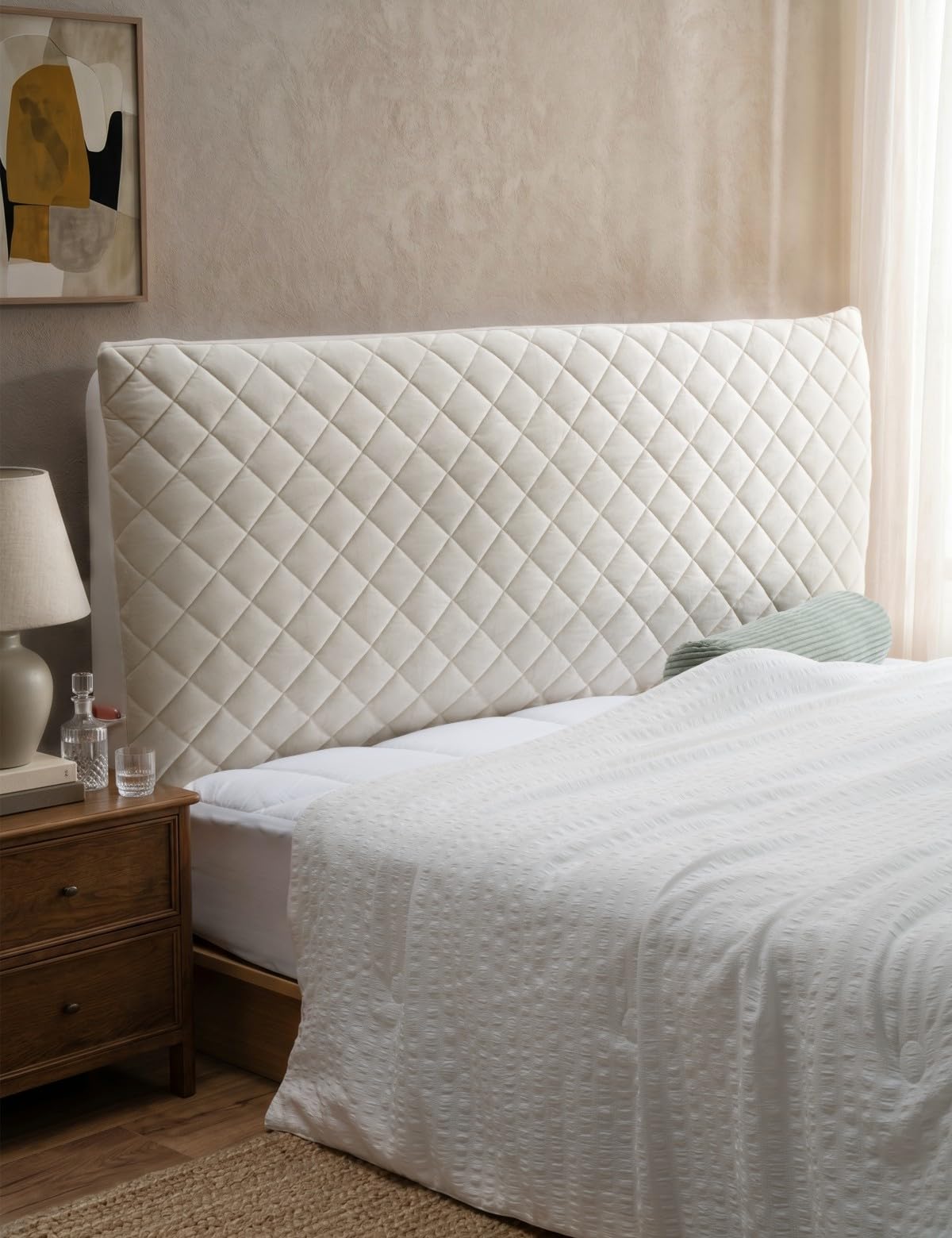 TEXSTEAD Bed Headboard Slipcover Quilted Thicken Protector Beige,150x70cm