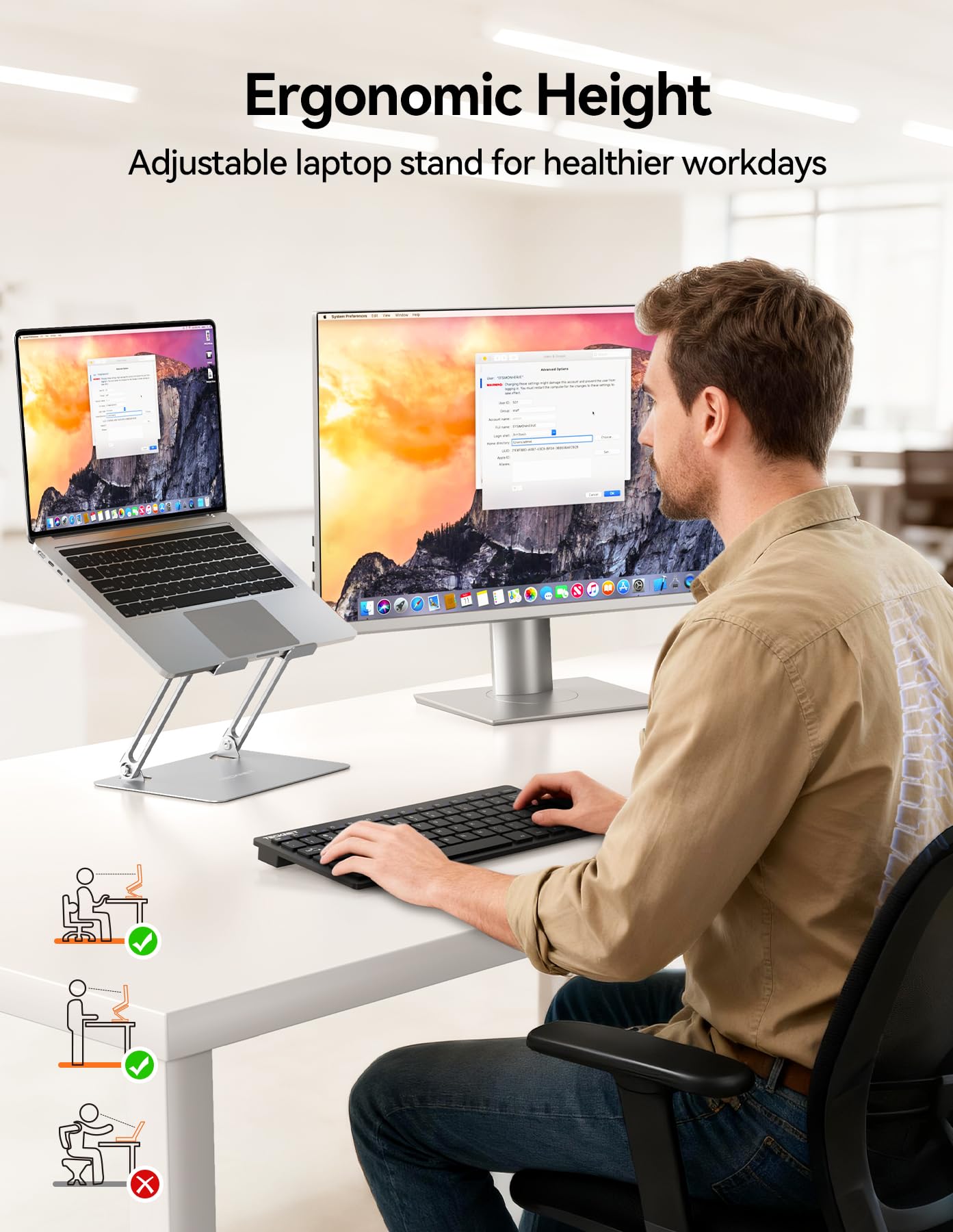 TECKNET Laptop Stand for Desk, Ergonomic Foldable Laptop Riser, Silver