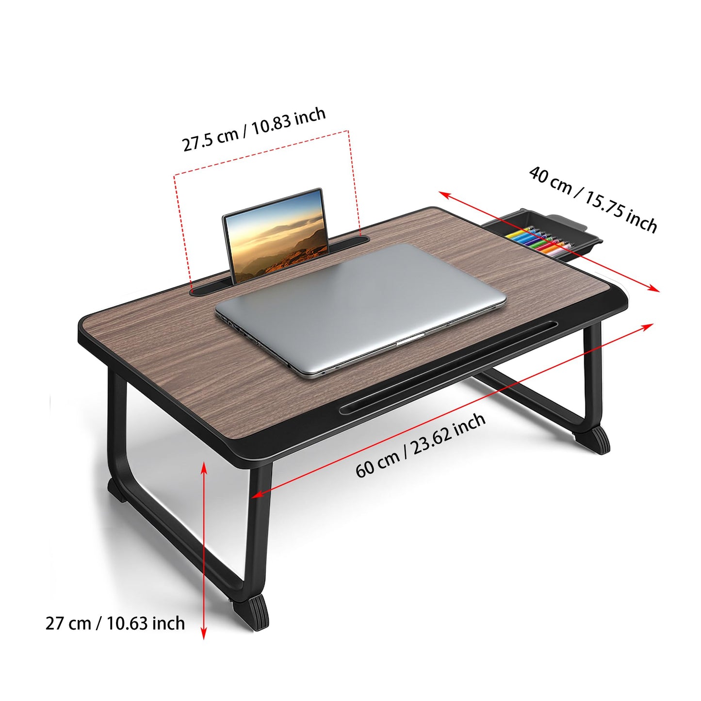Laptop Bed Desk,Lap Desk for Breakfast in Bed, Work and Study, Home Office, Laptop Stand for Sofa、Couch、Bed, (60x40 Brown)