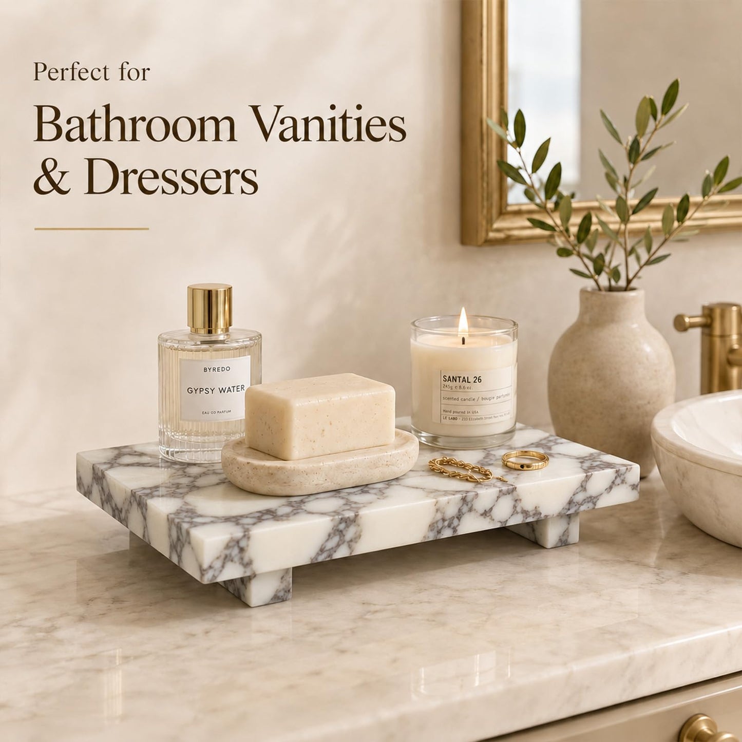 Marble Pedestal Tray for Perfume, Jewelry & Vanity Organizers