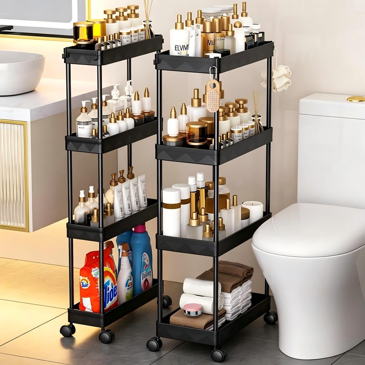Multibao 4 Tier Slim Slide Out Kitchen Trolley Rack Holder Storage Shelf Organiser with Wheels for Small Spaces Bathroom Kitchen Laundryroom Bedroom