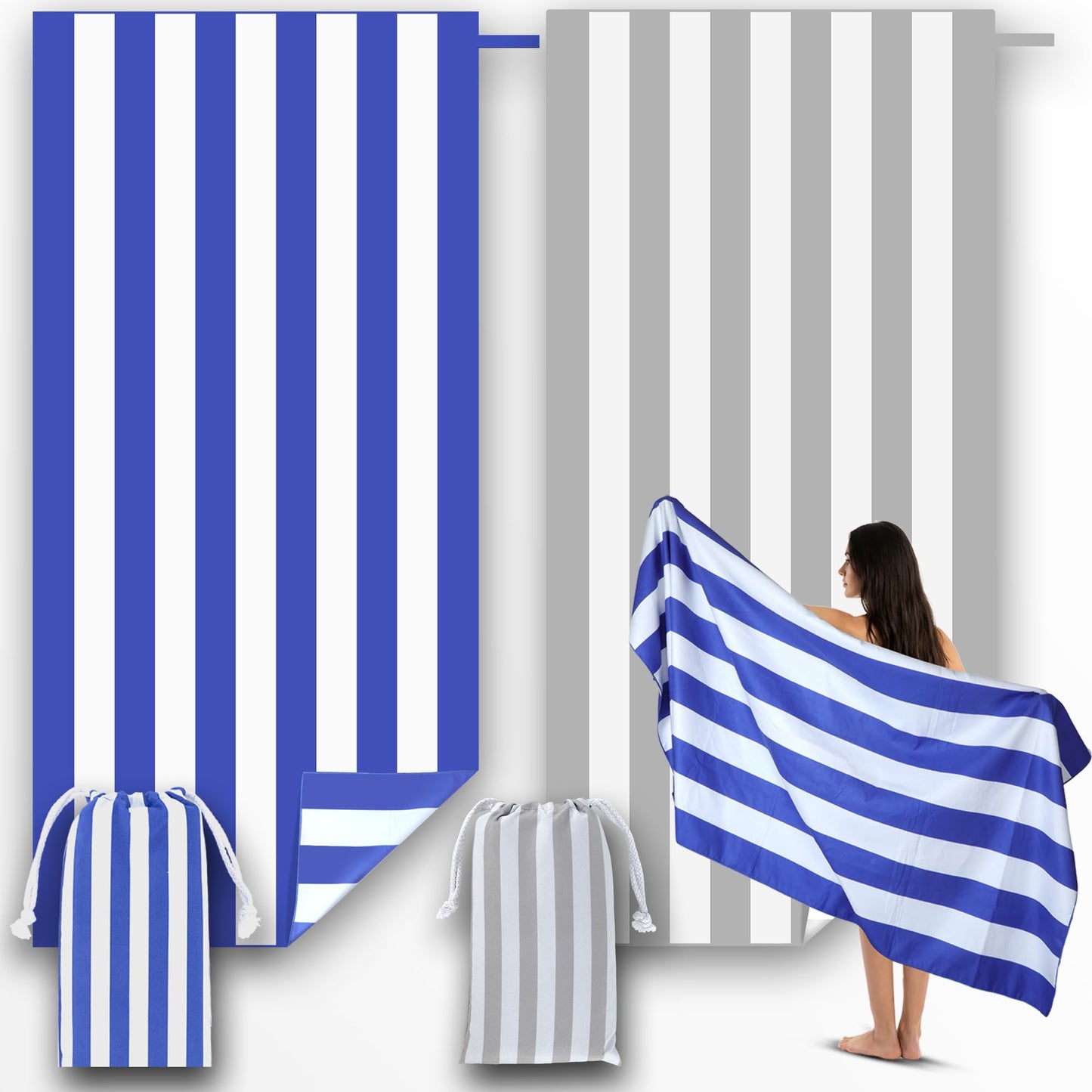 Anavasi Microfibre Beach Towels for Adults, 2 Pack 180 x 90cm 100% Recycled