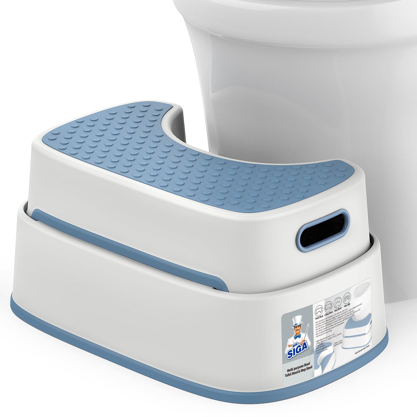 MR.SIGA Toilet Stool Squat Adult Bathroom Foot Stool, White & greyish Blue