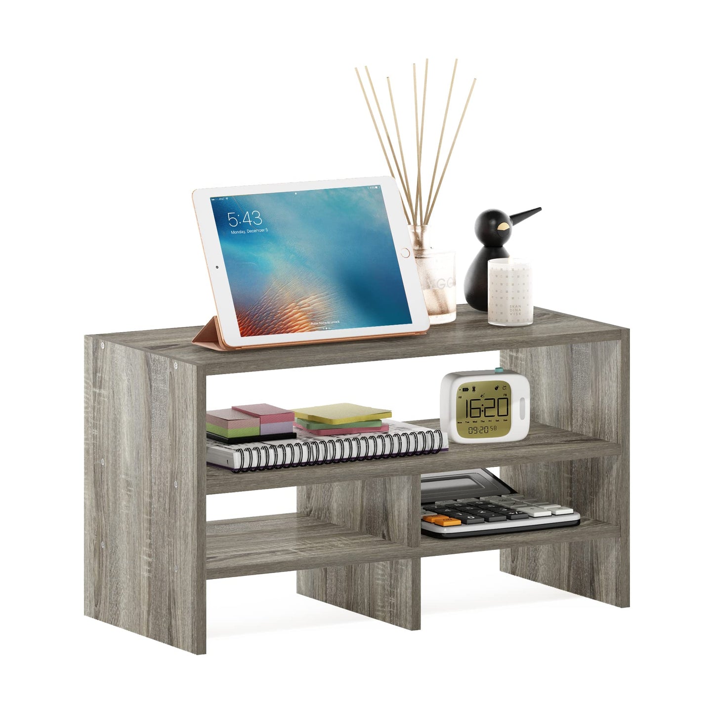 Furinno HERMITE Desk Organizers and Accessories, Office Organization, Desk Top Book Shelf, for Office Supplies, Office Desk Accessories, French Oak