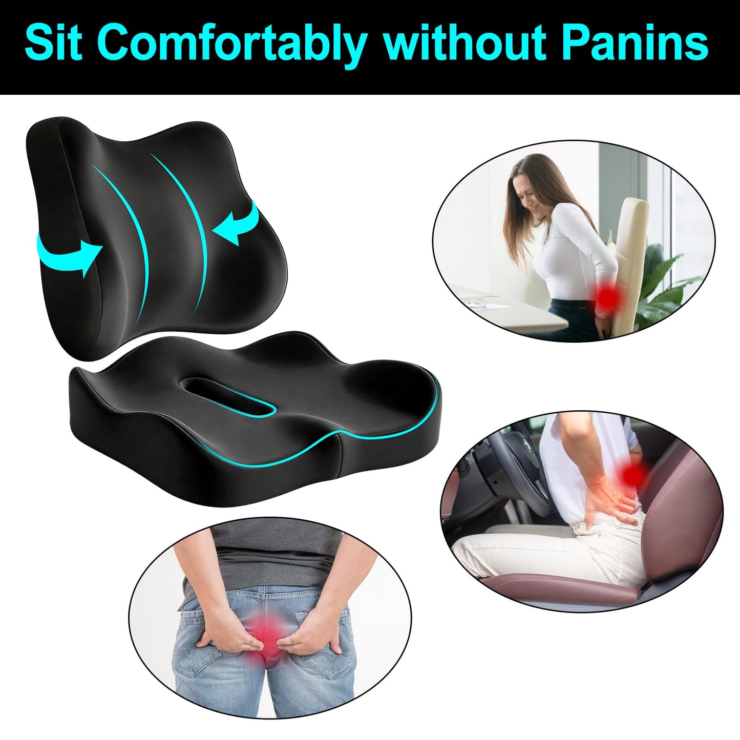 FALSKT Memory Foam Seat Cushion & Lumbar Support Cushion for Office Chair
