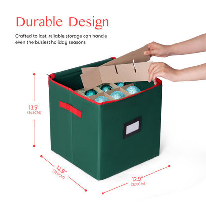 Joiedomi Christmas Ornament Storage Box with Adjustable Divider & Dual Zipper, Christmas Storage Container Store Up to 64 Holiday Ornaments 3 Inch