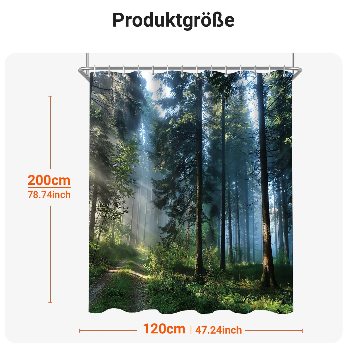 Lerores Shower Curtain, 120 x 200 cm, Forest Jungle, Weighted Hem, Anti-Mould Textile, Water-Repellent