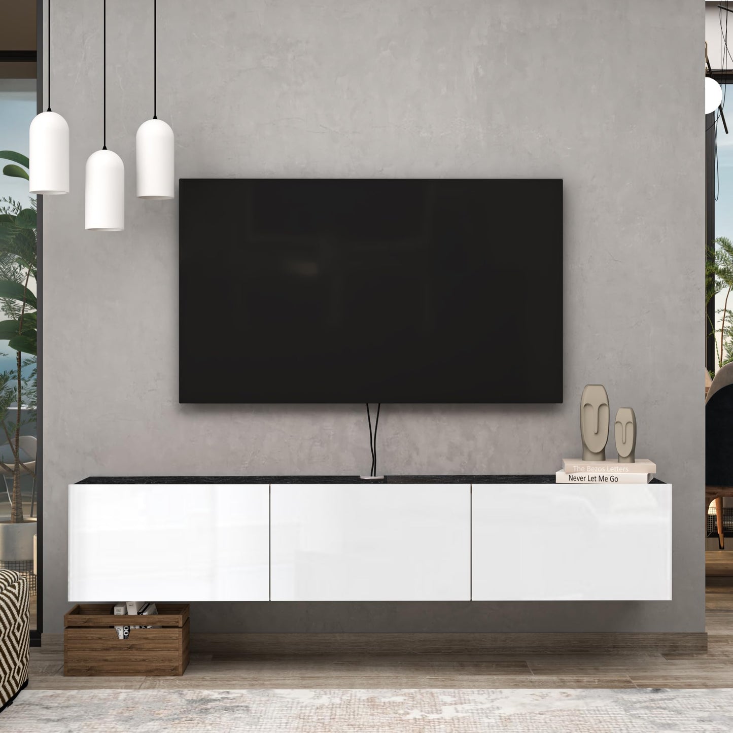 Atelier Mobili Floating TV Stand for 75/65 Inch TV, Wall Mounted Entertainment Center, TV Console