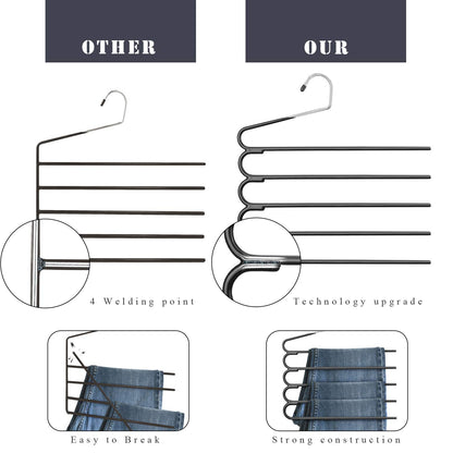 2 Pack Trouser Hangers, Multi-layer Coat Trouser Hanger Space-saving, Closet Stainless Steel Rack Space Saver