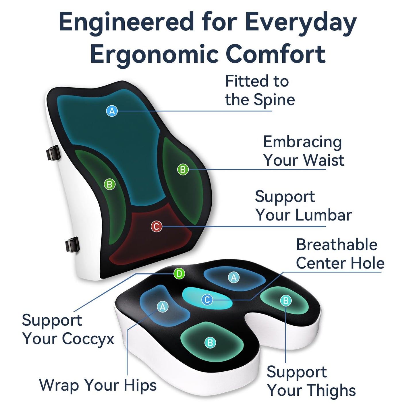 Travel Ease Memory Foam Seat Cushion & Lumbar Support Pillow Set, Ergonomic Comfort for Office Chair, Car Seat, Home Use & Travel