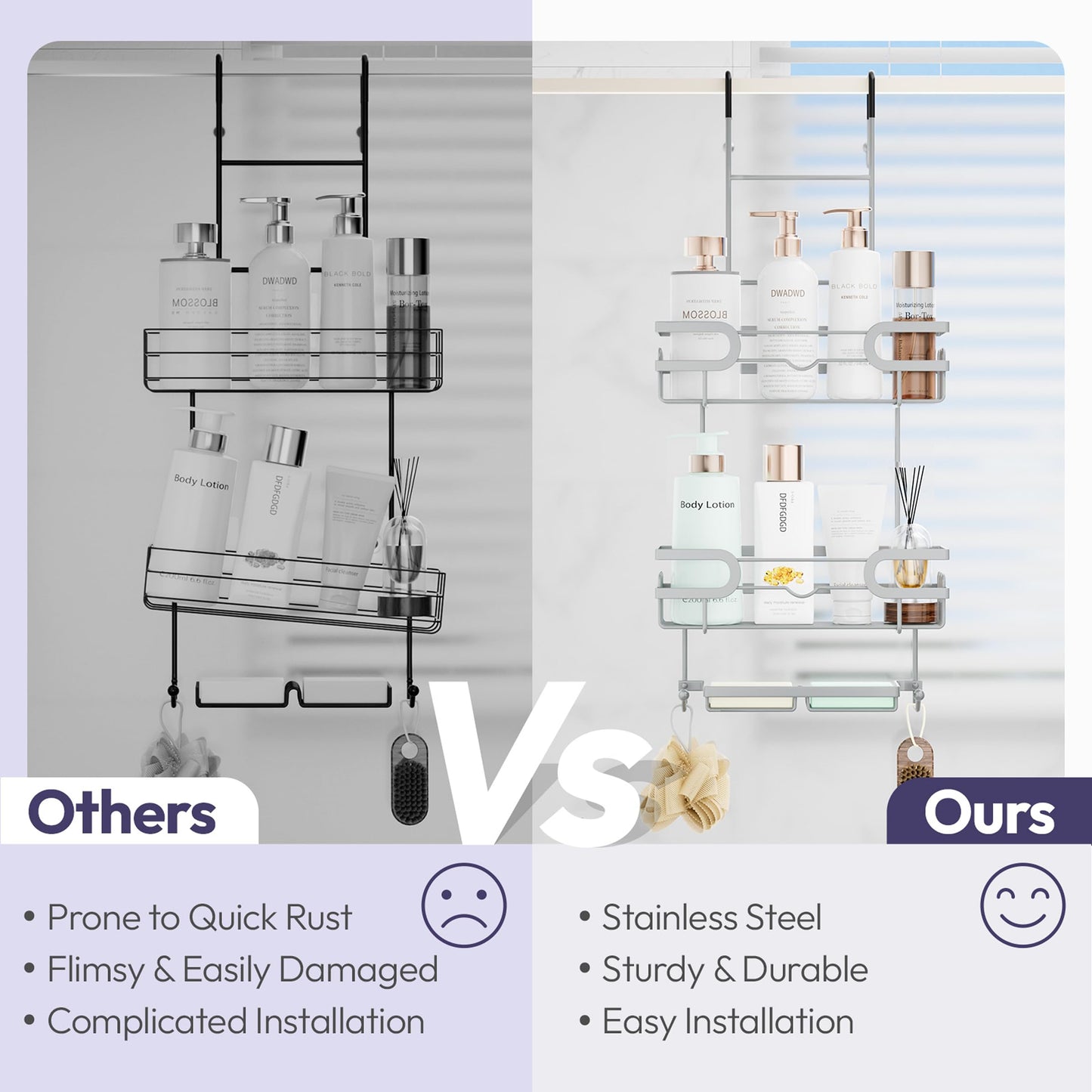 SWTYMIKI Shower Caddy Hanging - 3 Tier Over Door Shower Shelf With 16 Hooks and 2 Soap Dish, Rustproof Hanging Shower Organiser