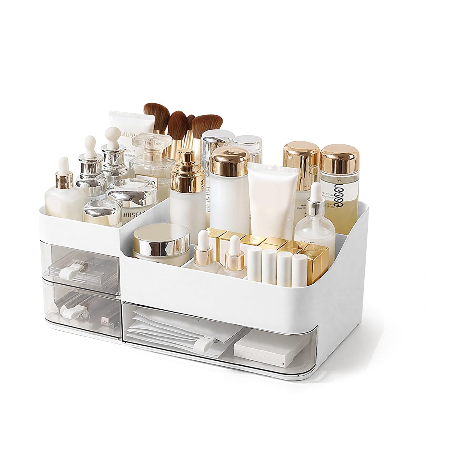 Lacusmall Desktop Makeup Organiser with Storage Drawers, Desk Make Up Organiser Large Capacity for Skincare, Lipsticks, Nail Care, Jewelry Organiser