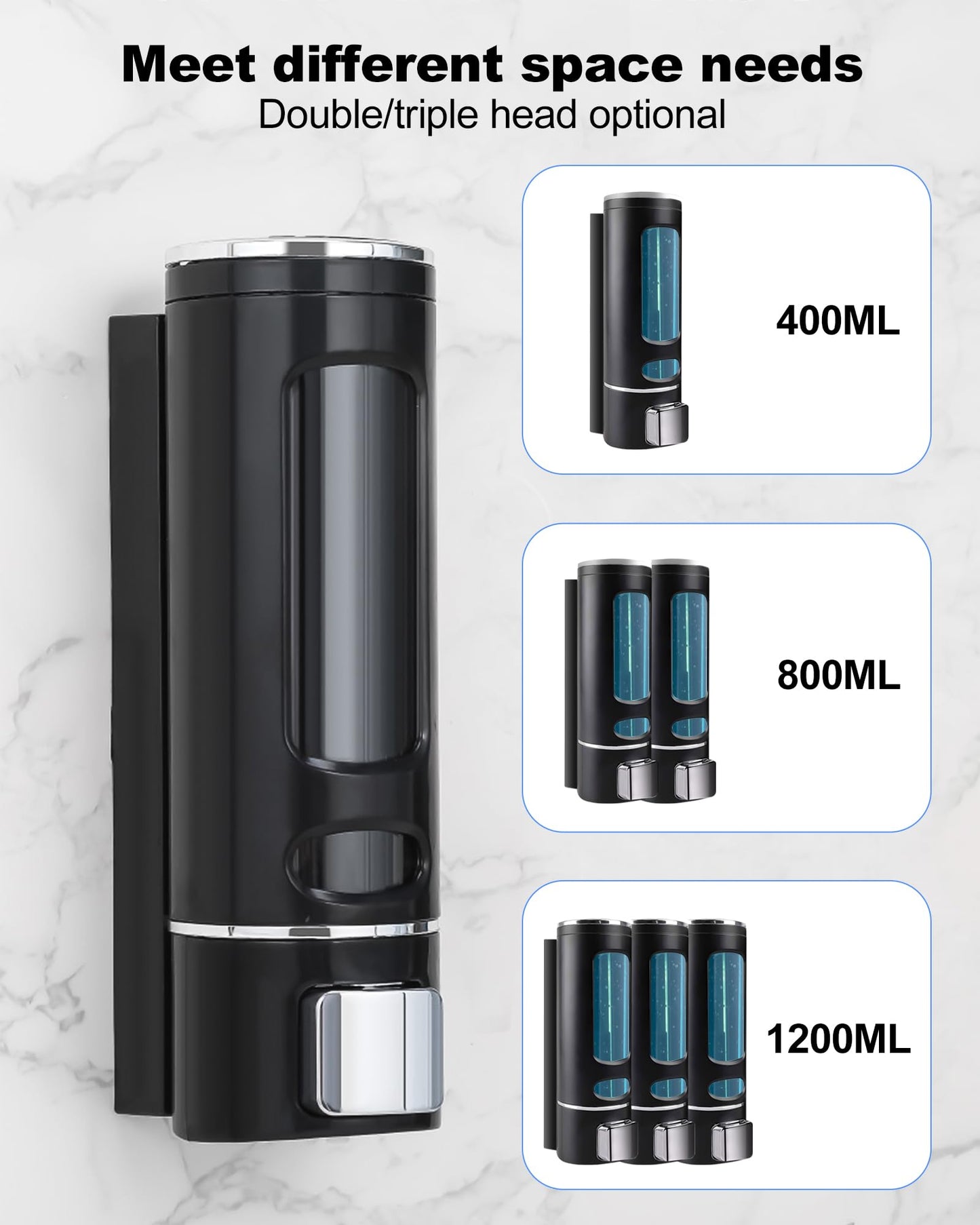 Soap Dispenser Wall Mounted 400ML,Liquid Shower Gel Shampoo Bottle for Bathroom/Kitchen/Handwash(1)