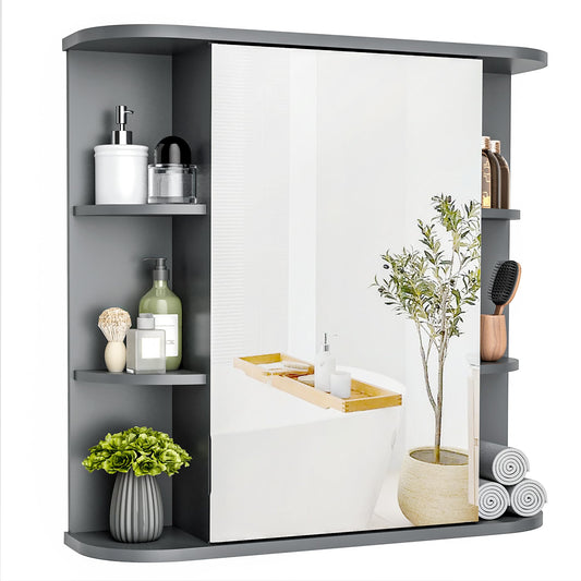 Pamapic Bathroom Mirror Cabinet, Bathroom Cabinet with Large HD Mirror, Wall Mounted Storage Cupboard with Adjustable Shelves, Storage Unit for Living