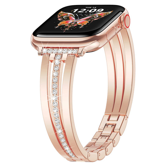 V-MORO Slim Straps Women Compatible with Apple Watch Straps 38mm 40mm 41mm 42mm 44mm 45mm 49mm 46mm Thin Metal Strap Bling Diamond for iWatch Series