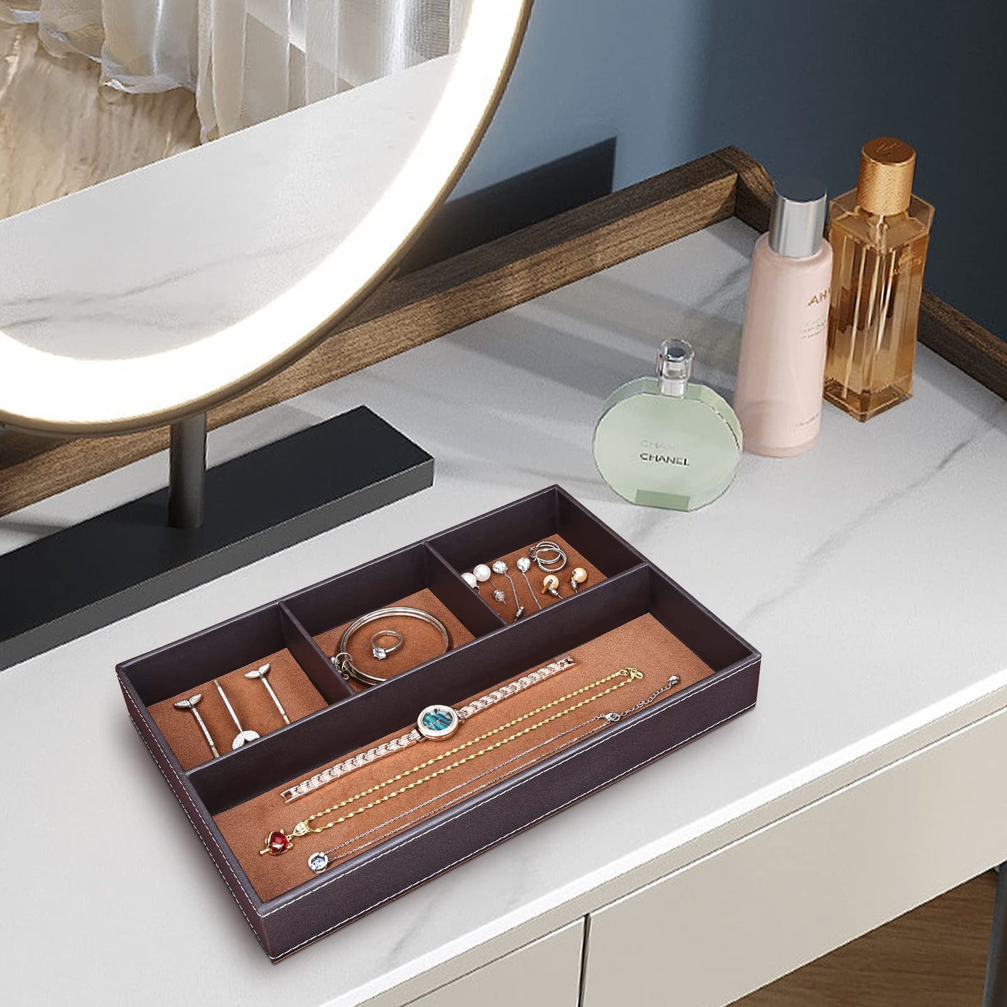 GORESE Valet Tray, Leather Office Drawer Desk Storage Box, Bedside Storage Tray, Pocket Empty Organiser, Pen Trays for Keys, Stationery, Coins