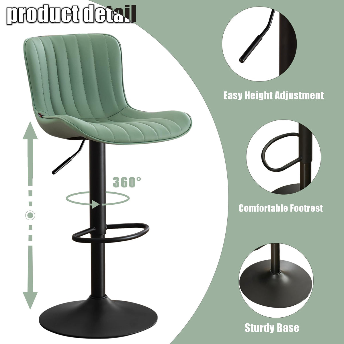 Kidol&Shellder Bar Stools Set of 2 Modern Breakfast Bar Stools,Mint Green