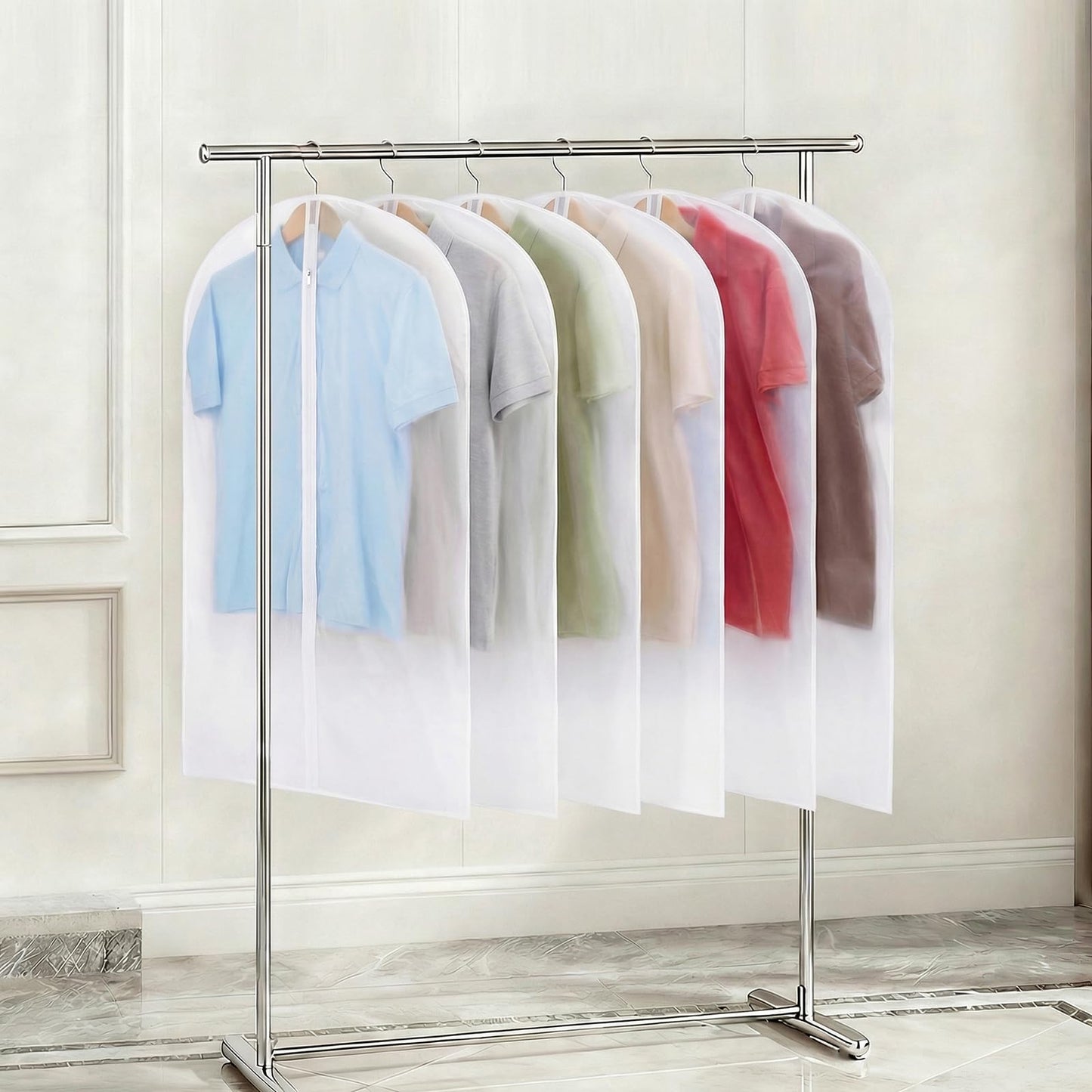 6 Pack Garment Bags, 40in PEVA Suit Bags Clothes Covers, White Edge