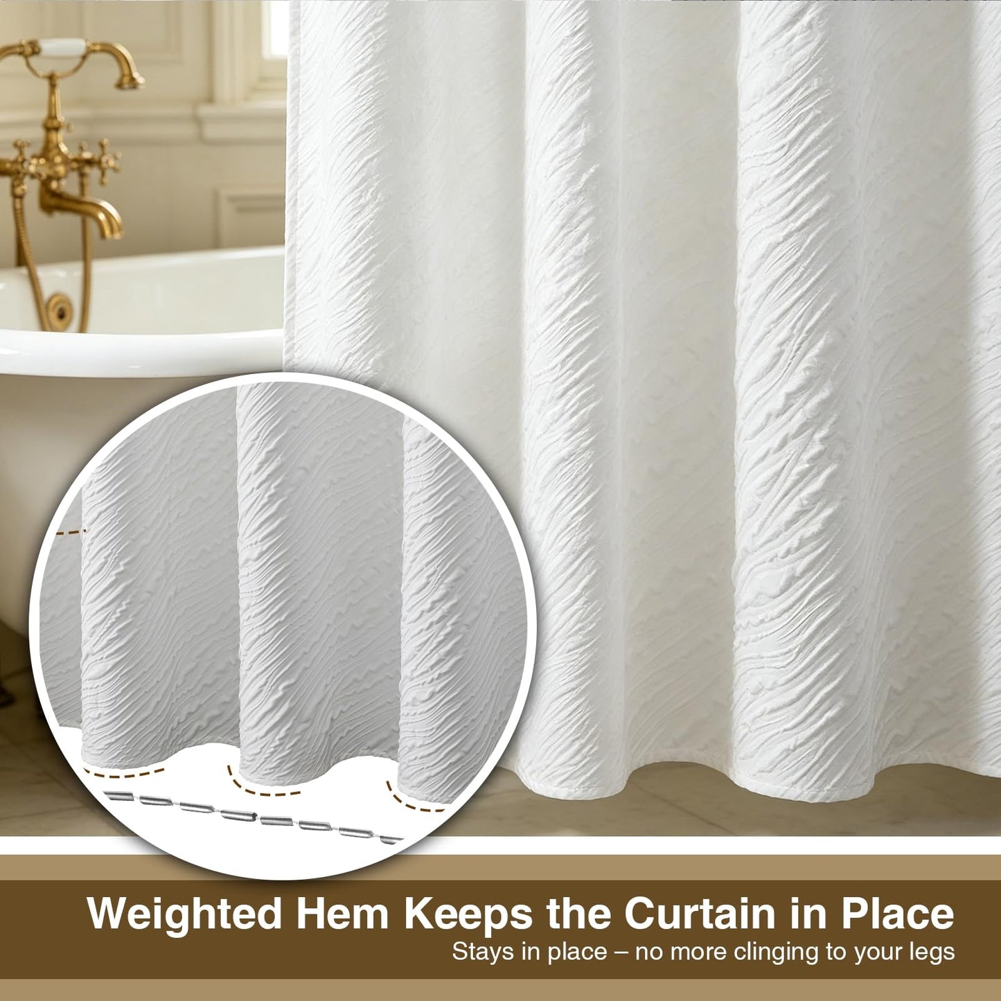 Extra Wide White Shower Curtain 300x200cm for Large Bathroom - Heavy Fabric Marble Pattern Shower Curtains with Hooks & Weighted Hem