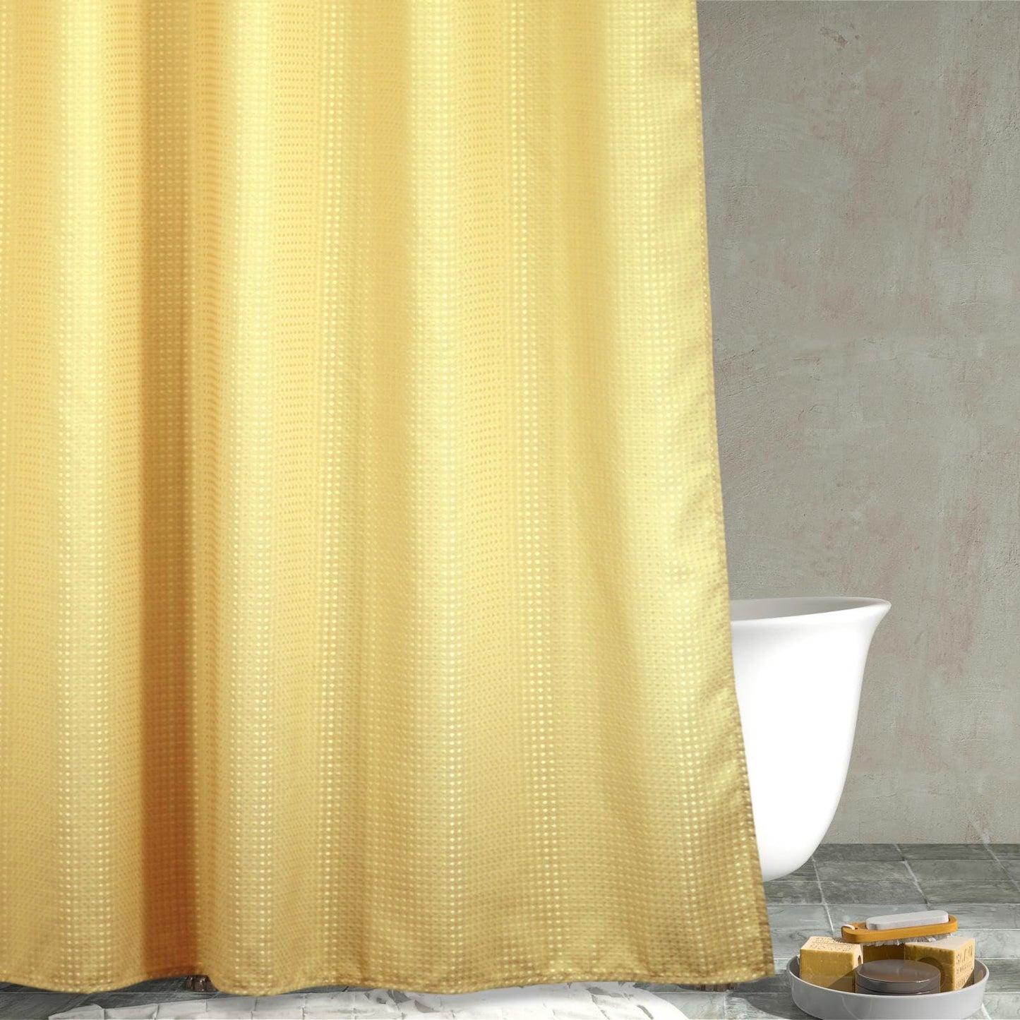 Popkozzi Yellow Long Fabric Shower Curtain: 78 Inch Waffle Weave Heavy Duty Shower Curtains for Bathroom - Water Repellent Washable Thick Polyester