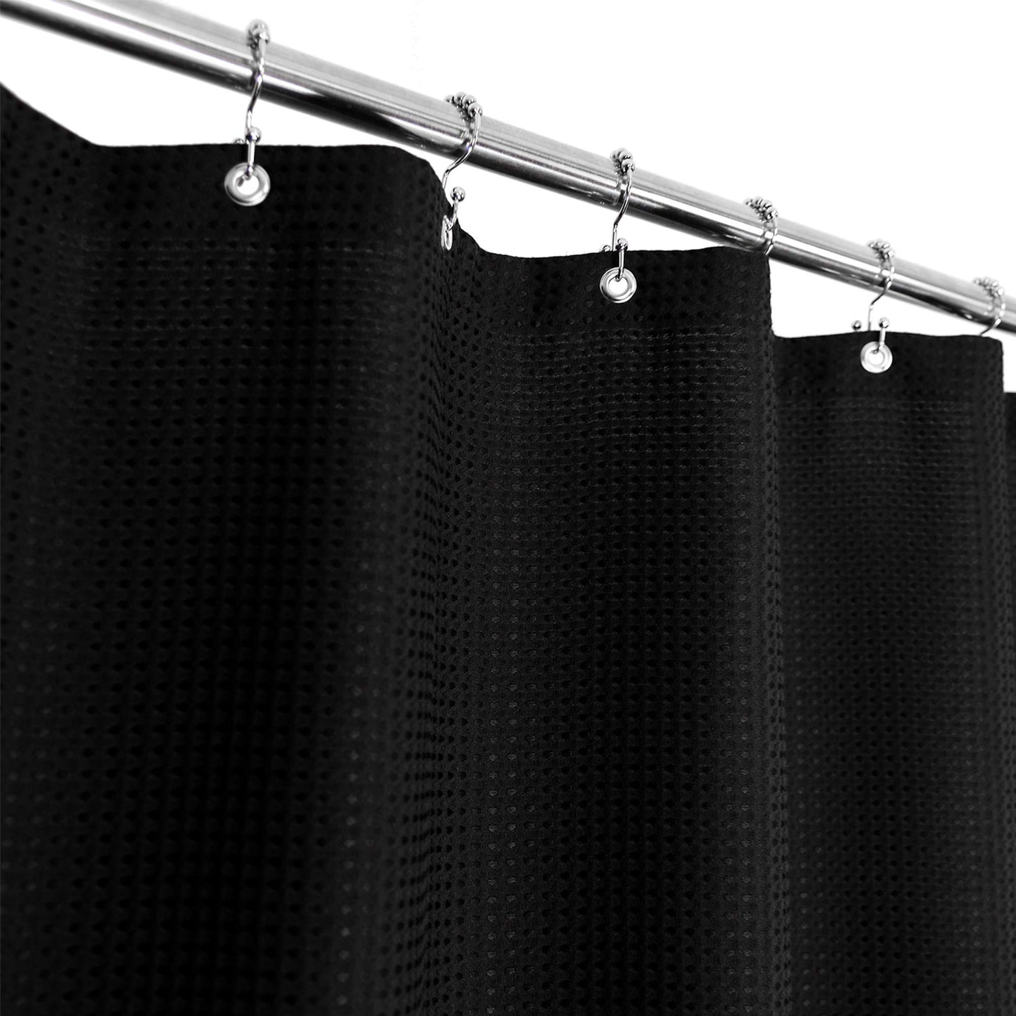 Barossa Design Waffle Fabric Shower Curtain 36" x 72" Luxury Hotel Spa 230GSM Heavy Duty Water Repellent Black Pique Pattern