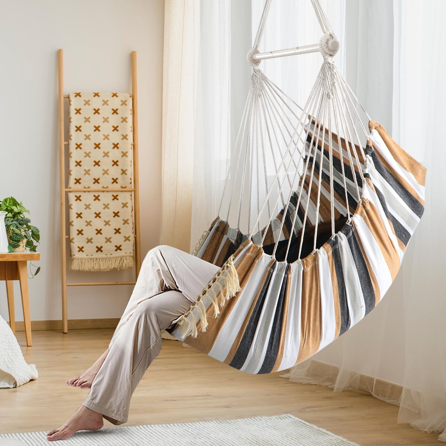 Chihee Hammock Chair Hanging Swing Max 500 Lbs 2 Cushions Included Steel Spreader Bar with Anti-Slip Grooves Portable Hanging Chair Side Pocket Large