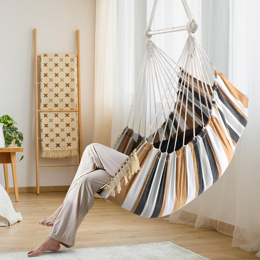 Chihee Hammock Chair Hanging Swing Max 500 Lbs 2 Cushions Included Steel Spreader Bar with Anti-Slip Grooves Portable Hanging Chair Side Pocket Large