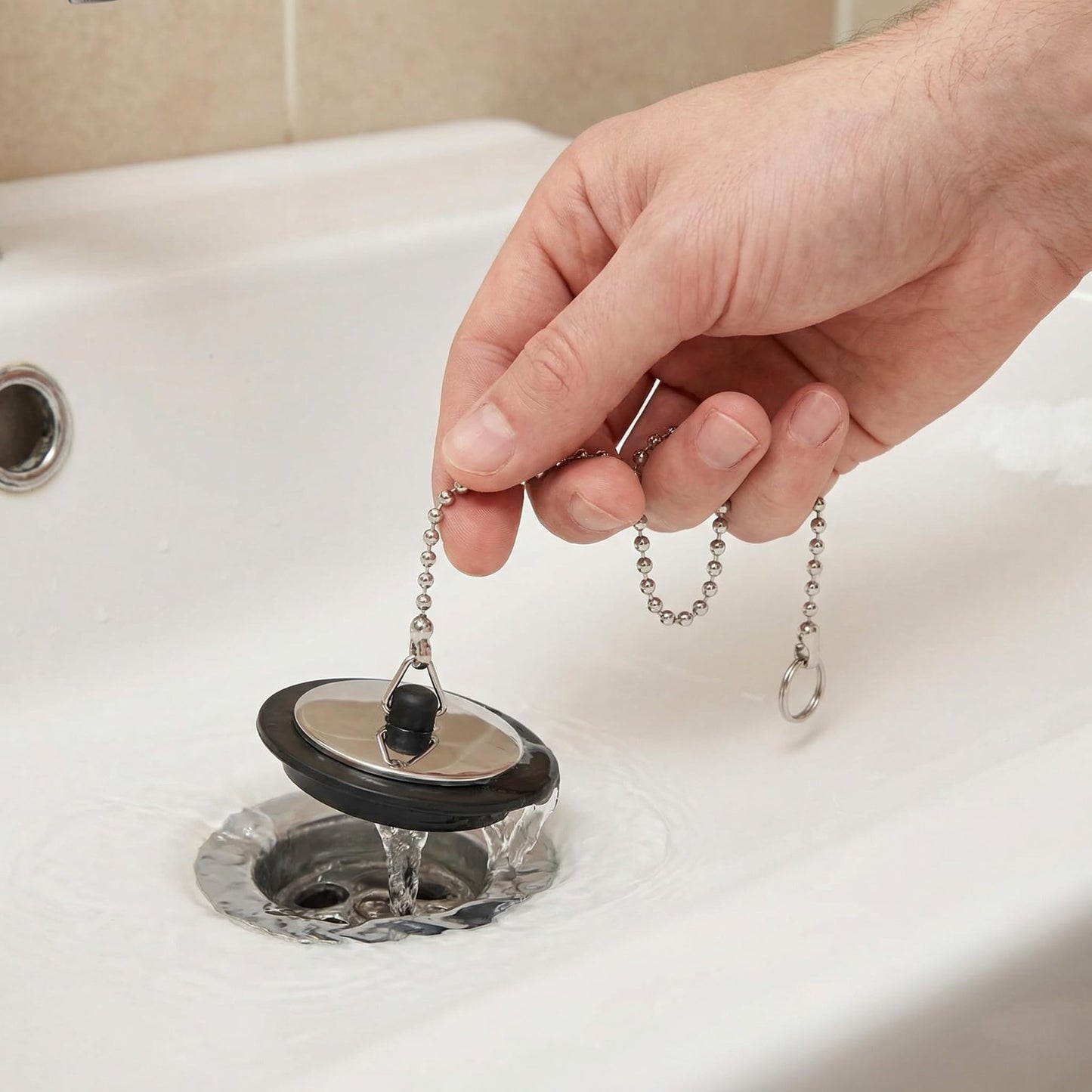 3 Pcs Bath Plug with 40cm Stainless Steel Chain, Universal, 42mm to 45mm, Sink Plug Replacement for Bathroom, Kitchen, Bathtub, Rubber Drain Stopper