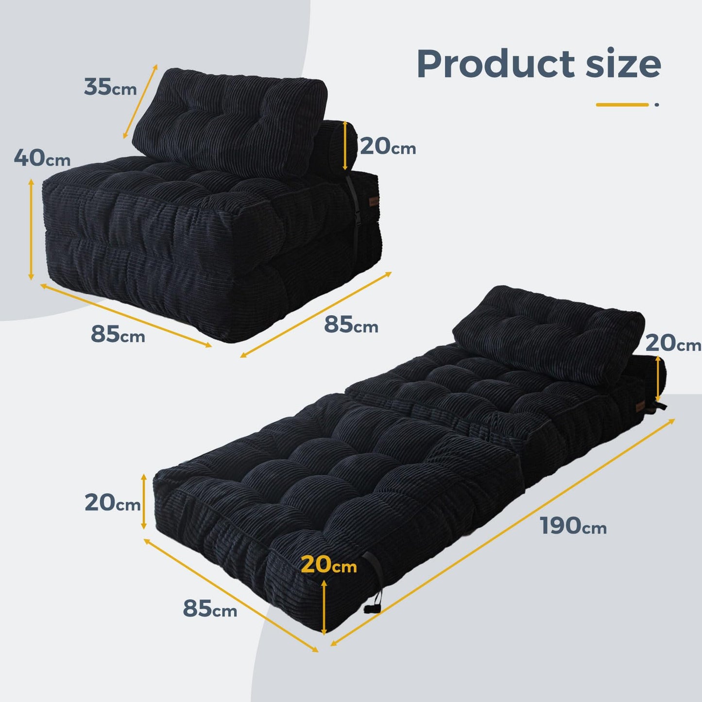 MAXYOYO Folding Sofa Bed, Convertible Sleeper Chair with Pillow Foldable Mattress with Back Support