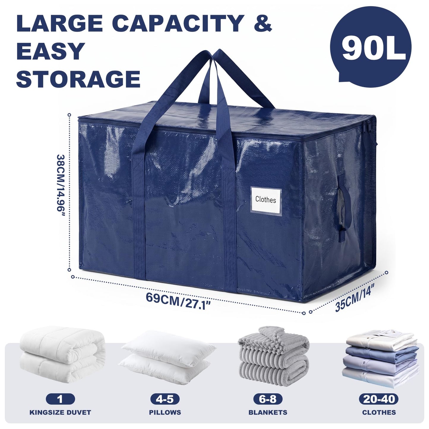 6 Pack Large Moving Bags and Storage Bags, 90L Heavy Duty Moving Bags