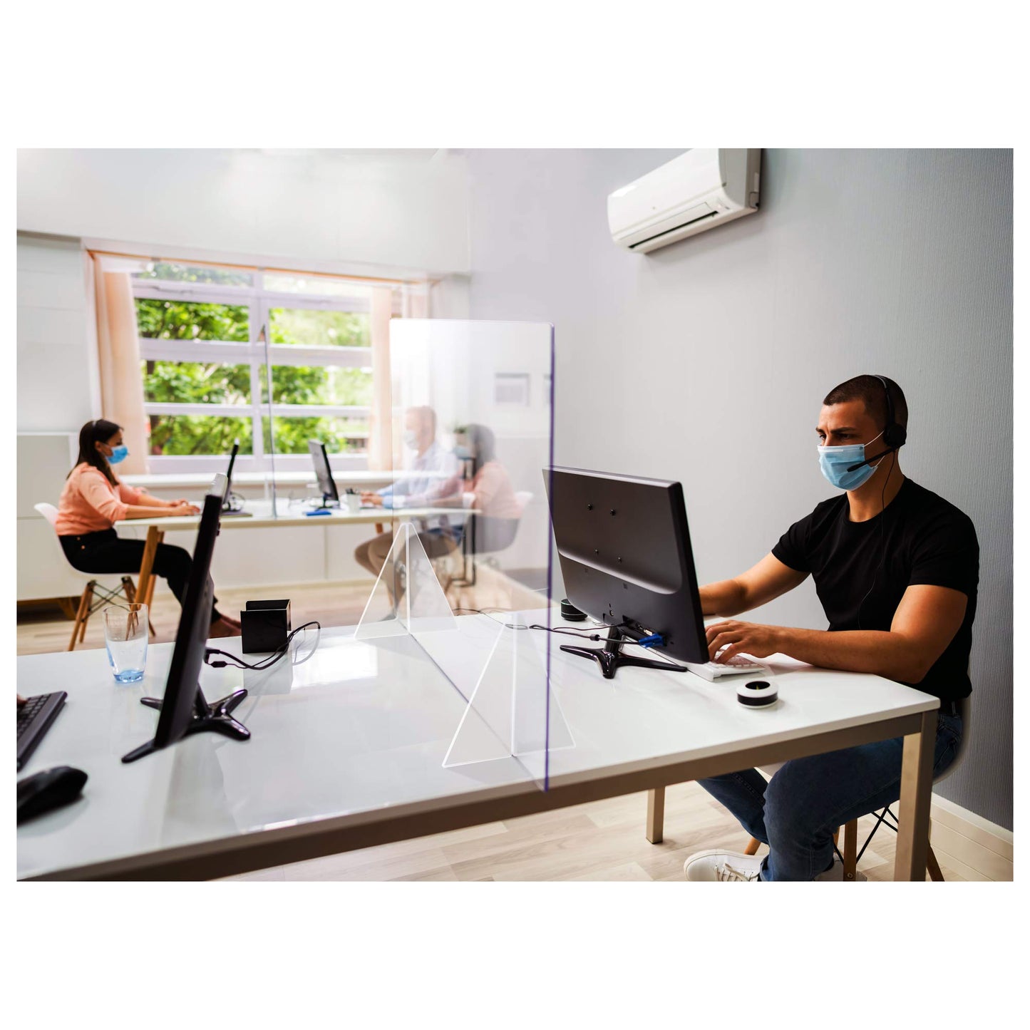 Viztex Protective Sneeze Guard Safety Screen 74.5x90cm Durable 5mm Thick Acrylic Protection Shield Partition for Office Desks, Workstations, Counters