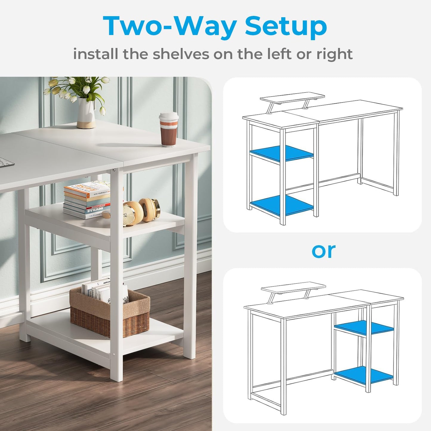 GreenForest Office Desk 140cm with Monitor Stand, Full White