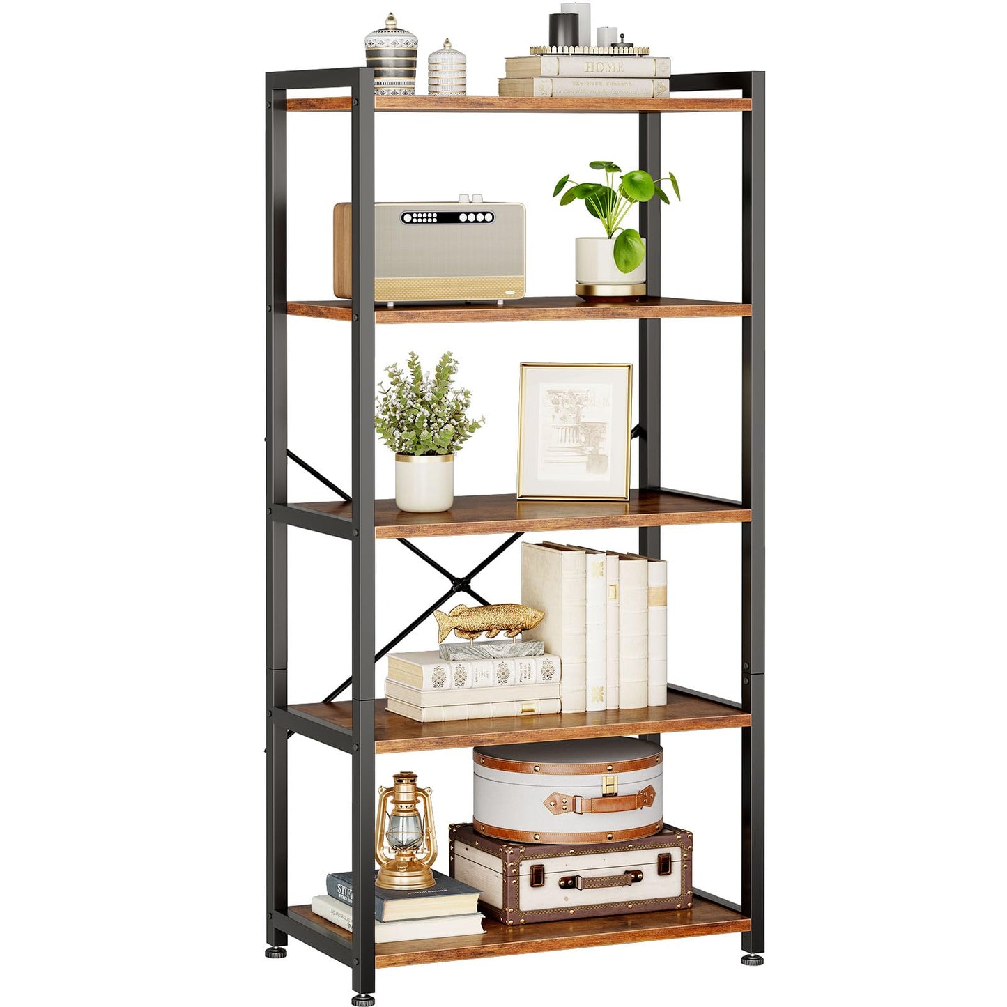 Coleshome 5-Tier Book Shelf Display Rustic Brown Industrial Bookcase