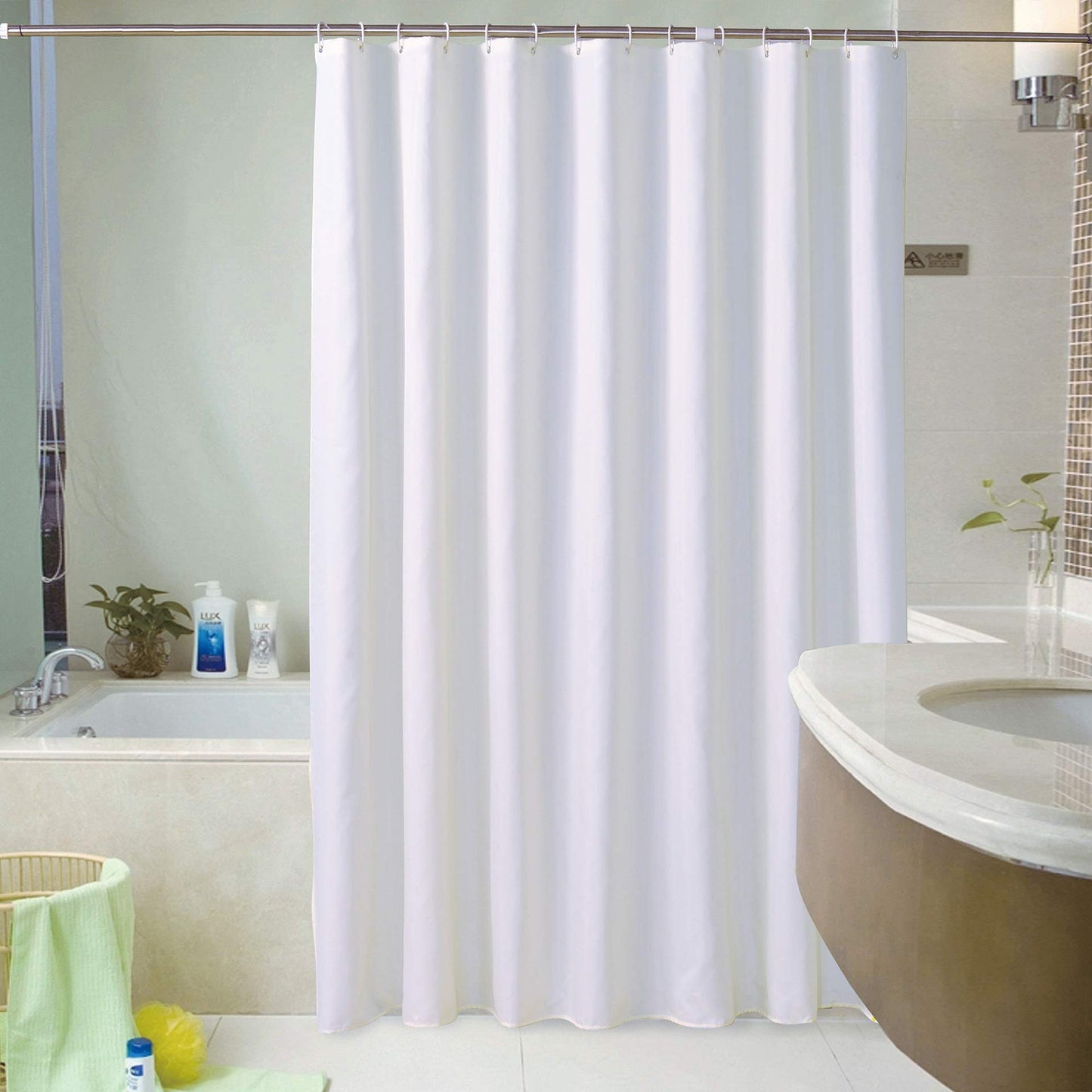 GONOVE Shower Curtain for Bathroom 180 x 180 cm Anti-Mould Mildew Resistant Waterproof Thicken Polyester Fabric Shower Curtain Liner White Washable