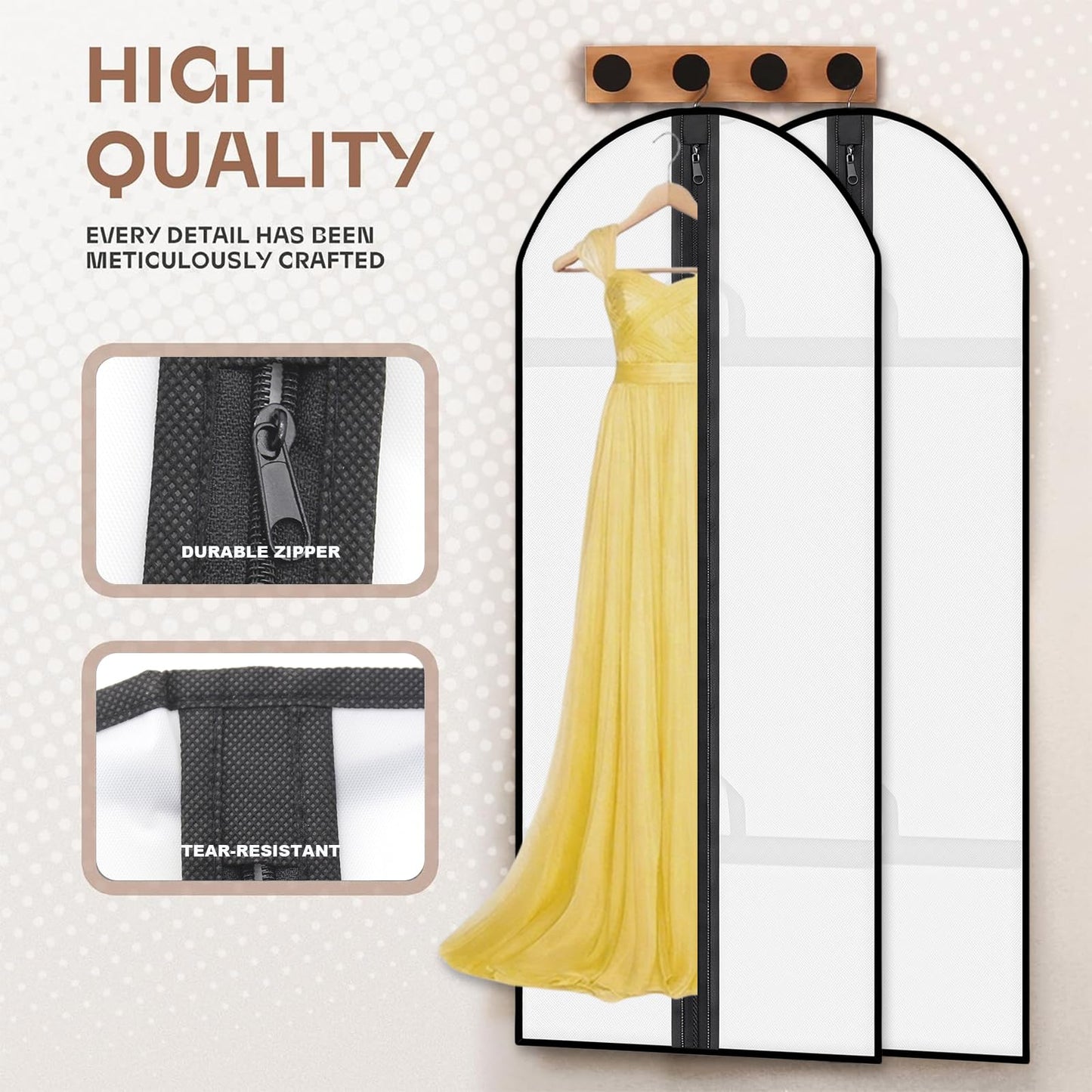 AMFUN Dress Bag,Full Length Travel Suit Bag with Zipper, Dust-proof Clothes Covers Protector Bags,Gown Garment Bag for Long Dresses, 180×60 cm (White)