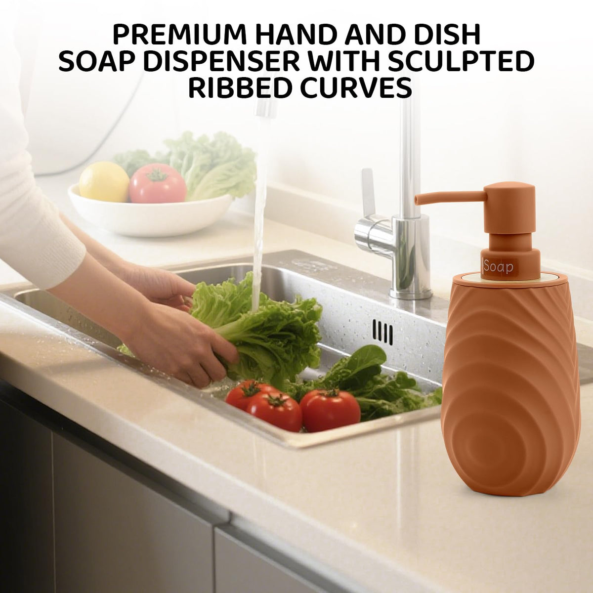 Hand Soap Dispenser Bathroom Bamboo with Texture, Soap Dispenser Kitchen