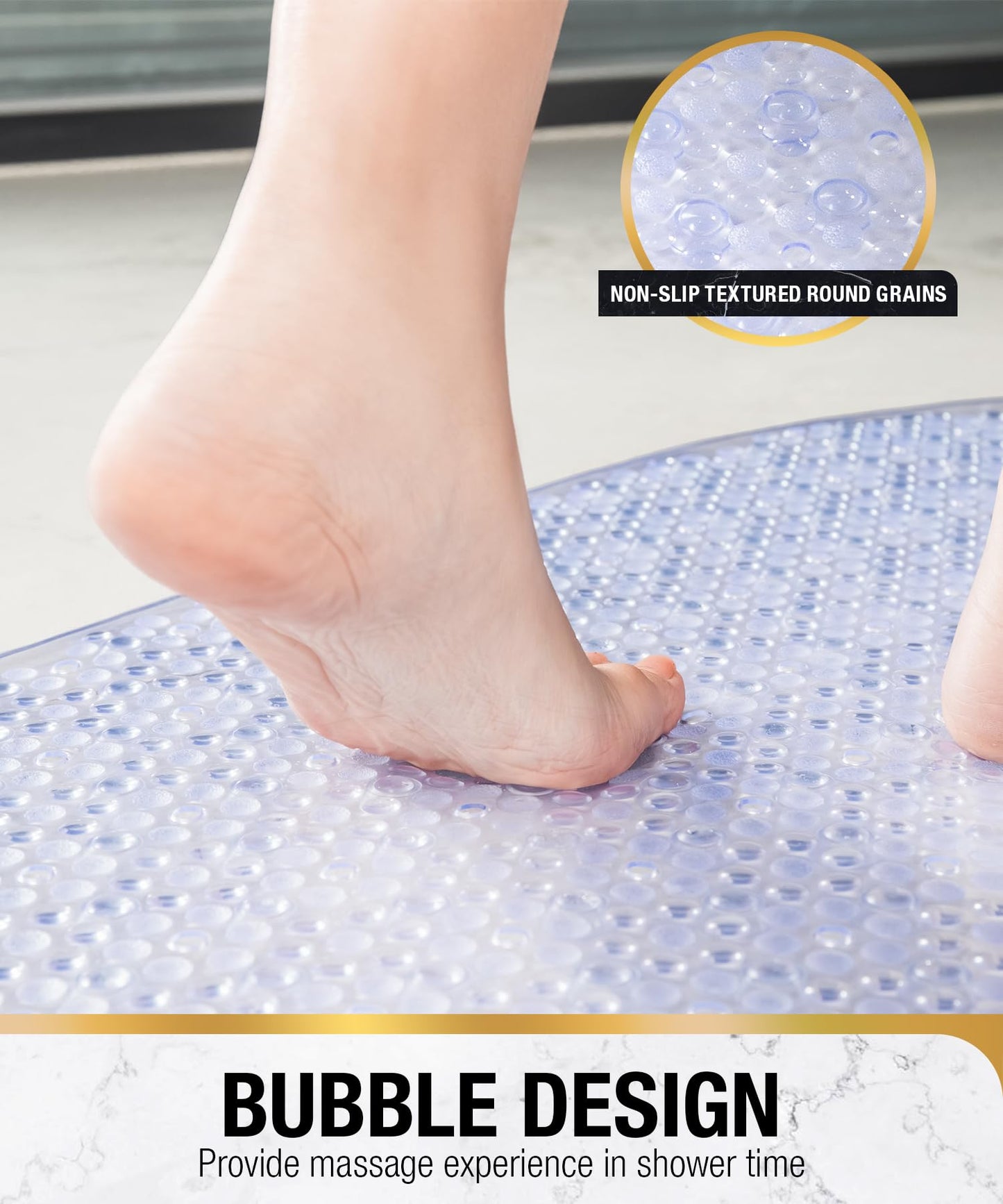 HITSLAM Oval Bath Mat Non Slip Anti Mould Kids Shower Mat, 68x38cm, Clear