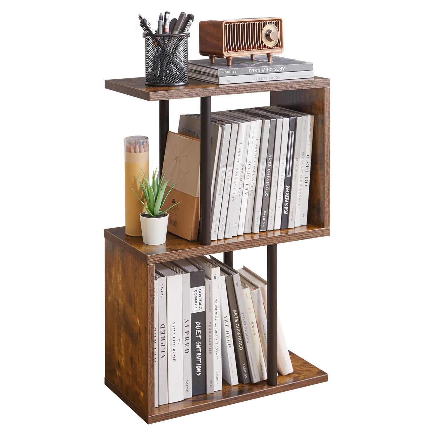 Aibiju Side Table, S Narrow Side Table, Mid-Century Modern Nightstand with Open Storage Shelf, Sofa Table for Small Space, Rustic Brown YD-ST003H