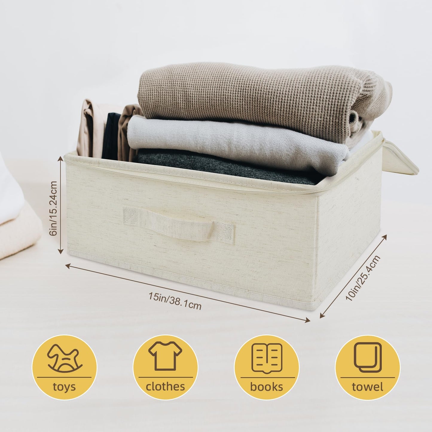 Flaxarne Fabric Storage Boxes with Zip Lids 3-Pack Dustproof Clothes Storage Boxes Bins for Wardrobe Bedroom Nursery,38 * 26 * 16cm