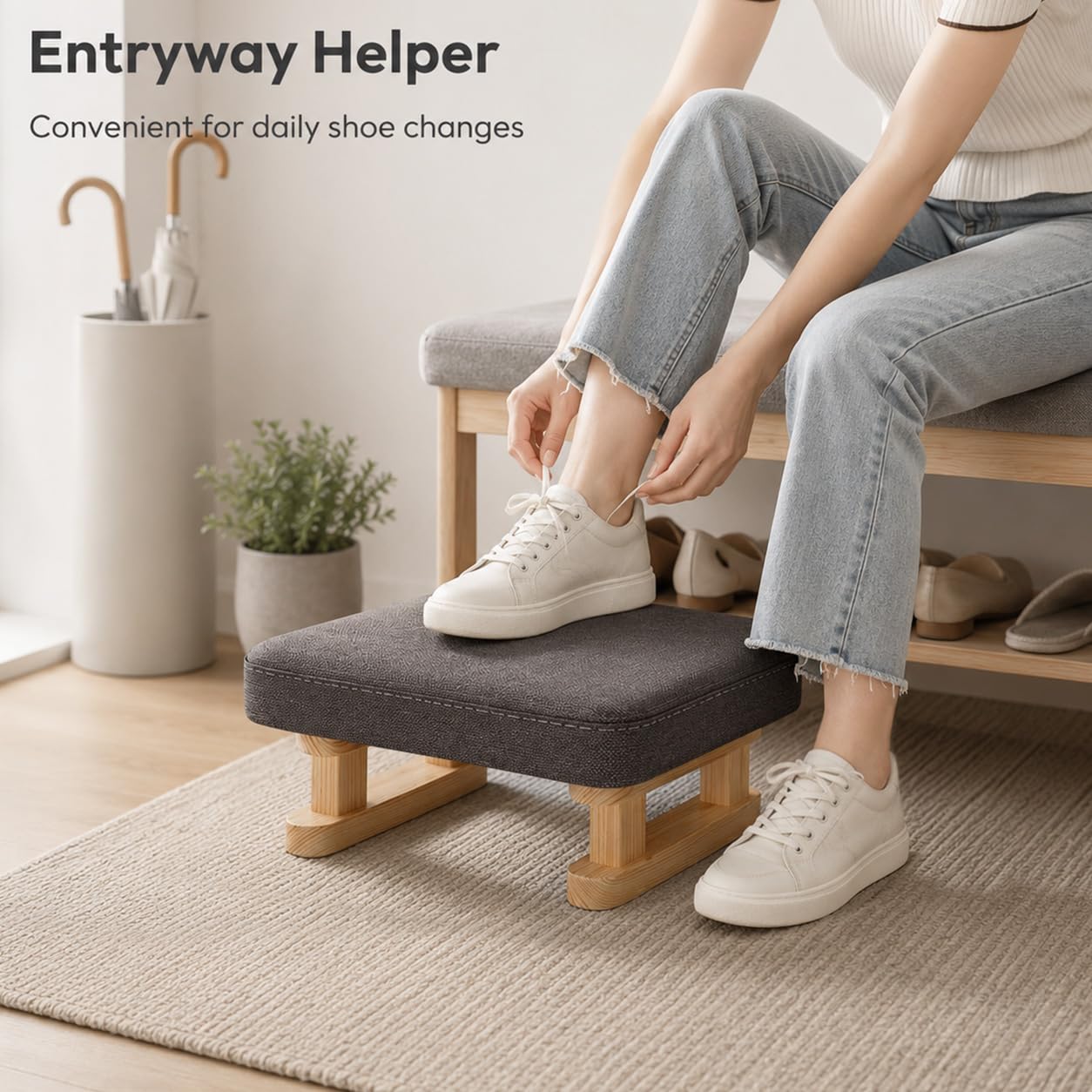 Lighterday Foot Stool,Pouffe Footstool with Cushion,Ottoman Stool with Removable Footstool Cover,Poofy Foot Rest for Leg Rest in Living Room Bedroom