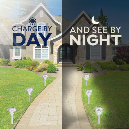 Solar Garden Lights for Outdoor  8 Brightest Light Set - Beautiful Brushed Stainless Steel - Transform Your Paths, Garden, Flowerbeds and Drive -