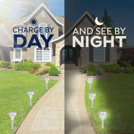 Solar Garden Lights for Outdoor  8 Brightest Light Set - Beautiful Brushed Stainless Steel - Transform Your Paths, Garden, Flowerbeds and Drive -