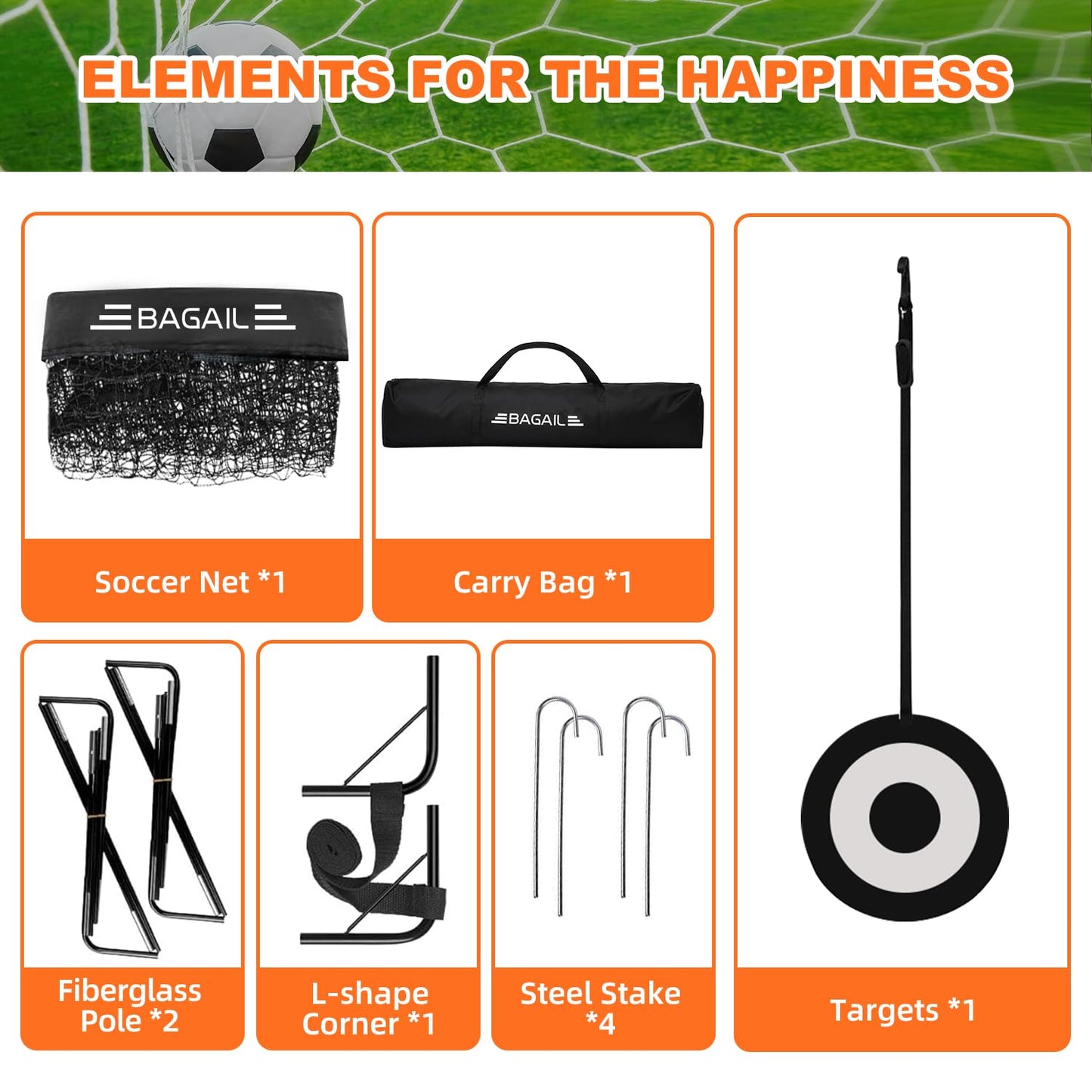 BAGAIL Football Goal, Pop up Football Net with Target Goal, Ground Pegs and Portable Carry Bag, Easy to Assemble, Ideal Soccer Goal for Garden